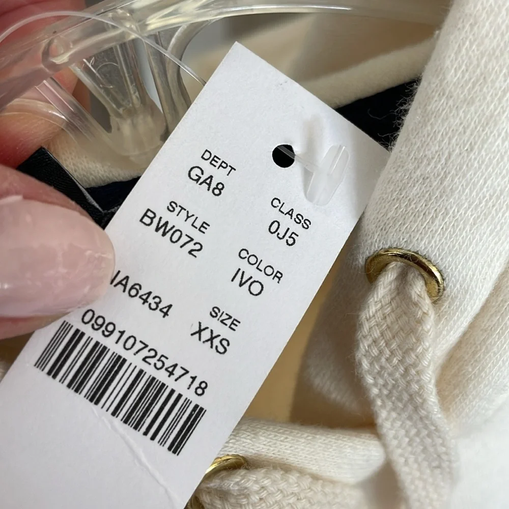 NEW J. Crew Ivory Cream Heritage Fleece Cropped Hoodie Sweatshirt XXS‎ BW072